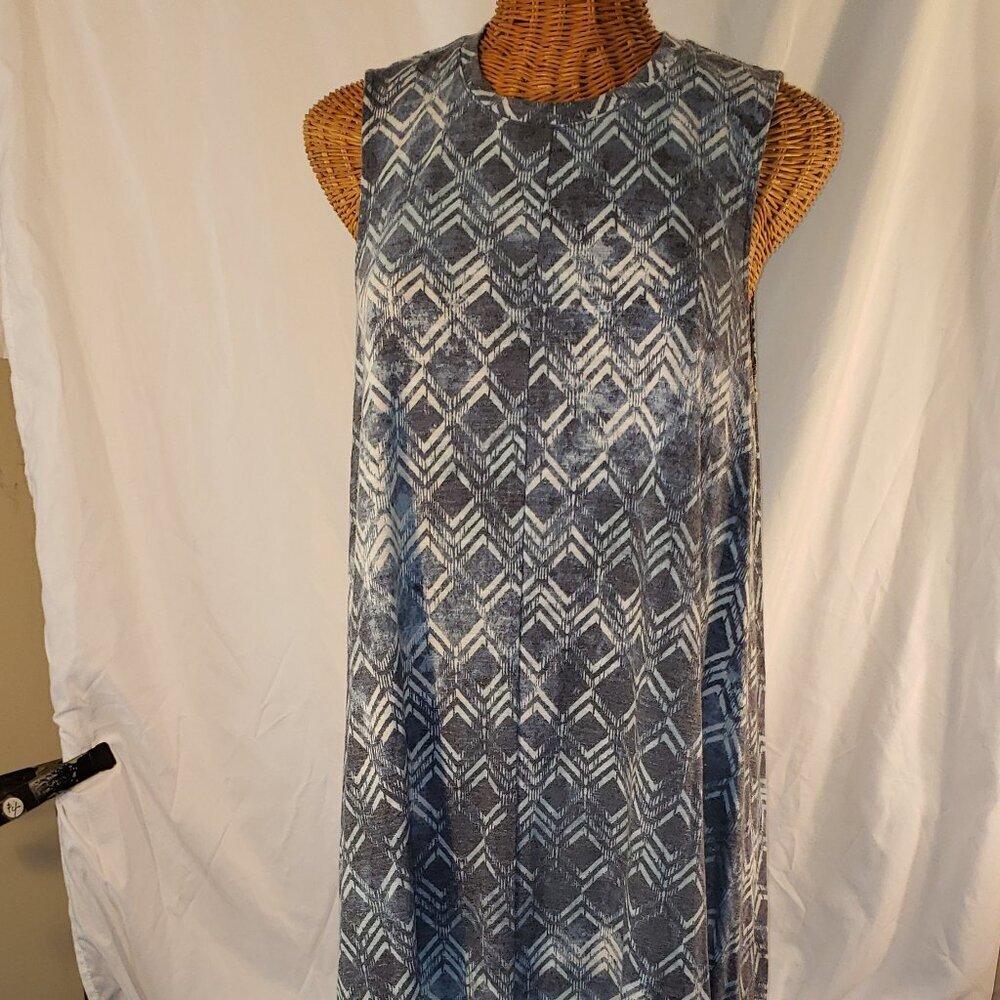Ladies SONOMA Sleeveless Blue & White Abstract Knee Length Dress - L